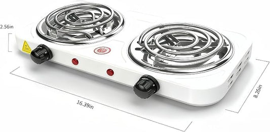 2200W Portable Electric Hot Plate for Cooking, Two Burner Electric Cooktop,Double Coil Electric Burner, Electric Stove with 2 Burner,Adjustable Temperature Control,White