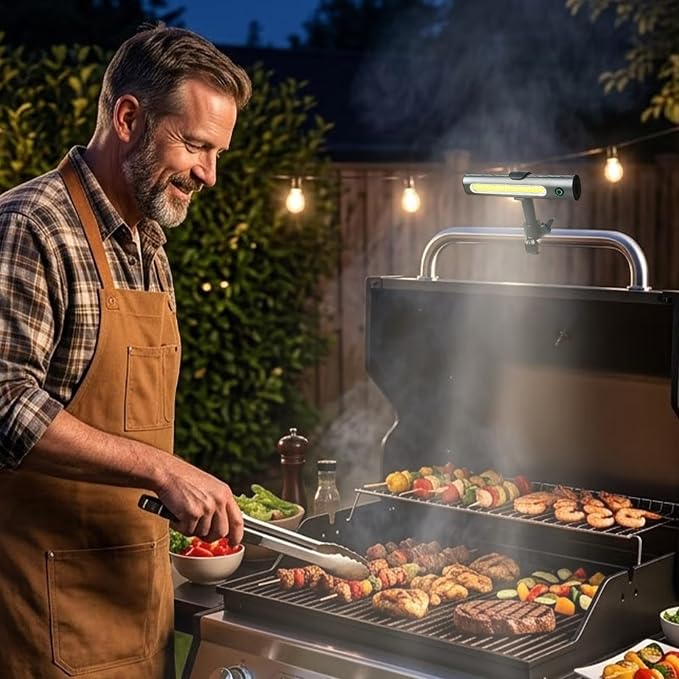 Barbecue Grill Light for Outdoor, Rechargeable 360° Rotatable Waterproof LED Light with Ultra-Bright COB LED, Magnetic Base, Grill Accessories, Smoker BBQ Grilling Gift for Men Dad Him