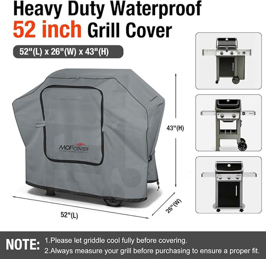 Exclusive Foldable 52 inch Grill Cover, 600D Heavy Duty Outdoor BBQ Cover for 2-4 Burners Grill Weber 7106 Spirit 200 300 Series, Gray