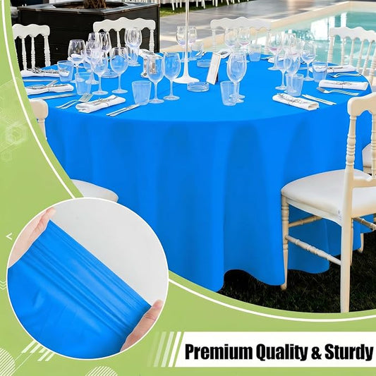Smiry Disposable Table Cloth - 6 Pack, 84 Inch Round Waterproof Tablecloths for Parties, Decorative Plastic Table Cover, Leakproof & Sturdy, Blue