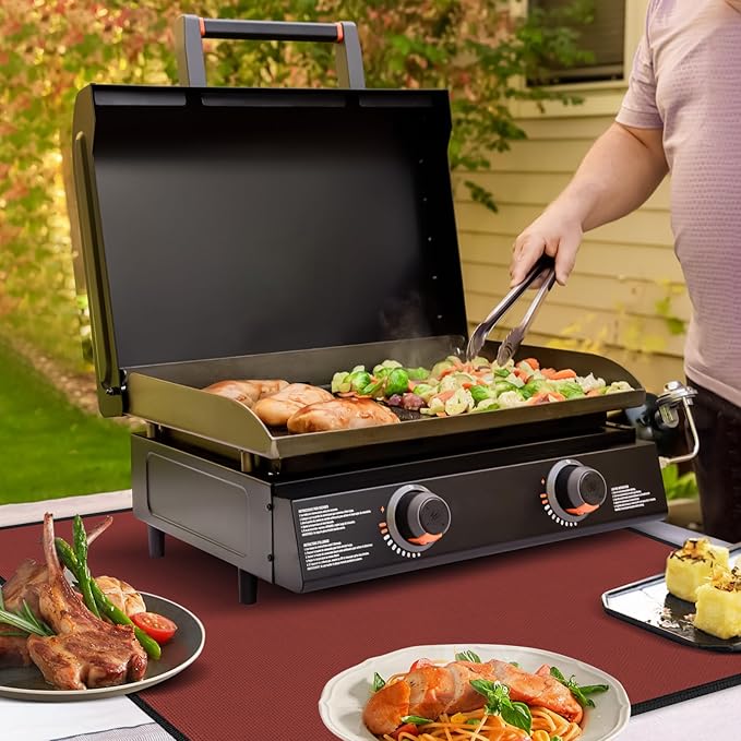 25x19.5in Heat Resistant Grill Mats for Outdoor Grill to Protect Your Prep Table and Outdoor Grill Table - Fire Proof & Water Proof & Oil Proof BBQ Mat - Red (1mm)