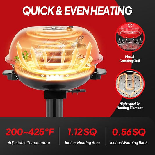 ROVSUN 1600W Vertical Electric Grill with Lid, Red 304 Stainless Steel Grill w/Detachable Pull-out Drip Tray, Double Layer Design, Portable & Removable, for Indoor and Outdoor Use