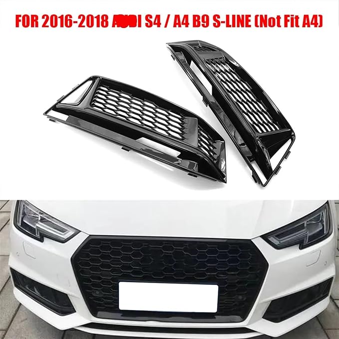 Fog Lamps Cover Front Fog Light Grill S4 A4 B9 SLine 1618 for Gloss Black Honeycomb Style