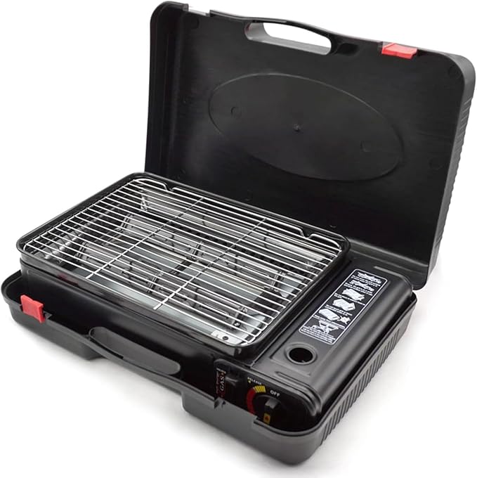 Portable Butane Stove Dual Fuel Gas BBQ Grill with Case & Stainless Grate | Dual Fuel Gas, Detachable Grate, Detachable Grate, Durable Carry Case, Tabletop Korean BBQ, Camp & Tailgating