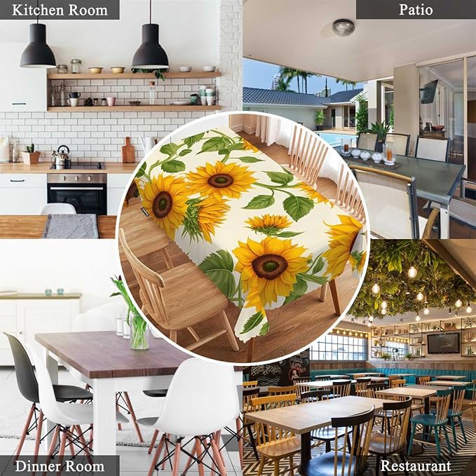 Swono Sunflowers Yellow Table Cover Beautiful Garden Sunflower 50x72 Inch Table Cloth for Rectangle Tables Buffet Tablecloth Parties Coffee BBQ Kitchen Dinning Picnic