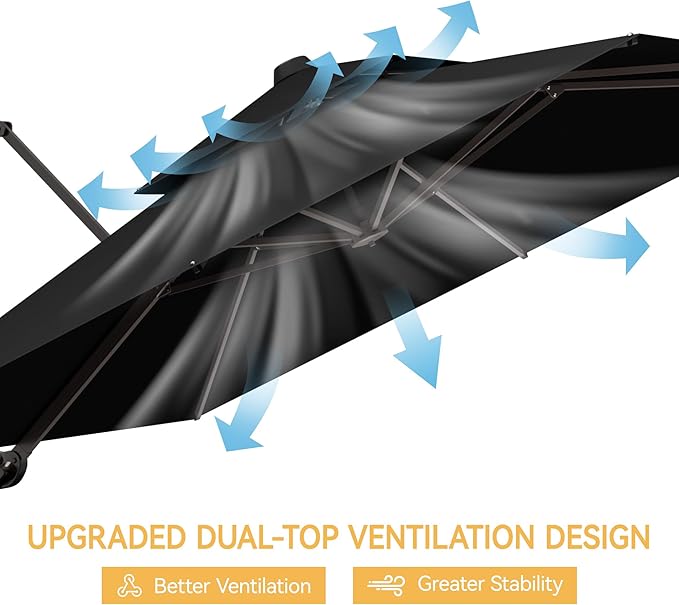 10x10 FT Patio Umbrella with Base, Large Cantilever Double Top Heavy Duty Offset Umbrellas with 360° Rotation, Outdoor shade for Garden Deck Pool, Black