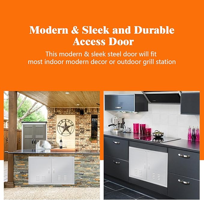 Outdoor Kitchen Doors 42" W x 21" H, Stainless Steel BBQ Access Doors, Flush Mount BBQ Door for Outside Kitchen Grilling Station, Barbeque Oven Island, Storage Cabinet Door