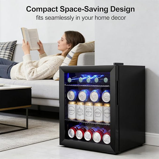 Mini Beverage Refrigerator - Small Beverage Fridge with Glass Door for Soda Beer Wine – Countertop Drink Cooler for Home, Dorm, Office or Bar, Electronic Temperature Control,1.4cu.ft.Black