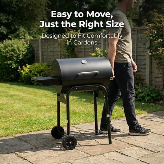 Charcoal Grill With Warming Rack & Side Shelf, Portable Outdoor BBQ Grill With Wheels For Backyard Patio