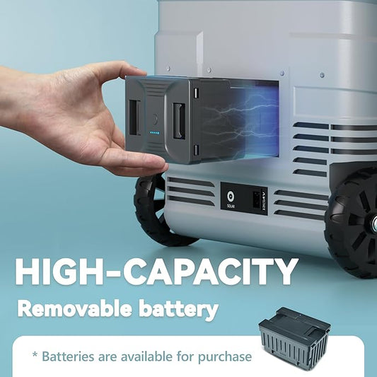 EUHOMY 12 Volt Refrigerator, 58QT Electric Cooler Usable Battery, Car Refrigerator 0℉~68℉, 12V Fridge 12/24V DC 110-240V AC, Portable Freezer with Wheels for Camping, Travel, Truck, Outdoor