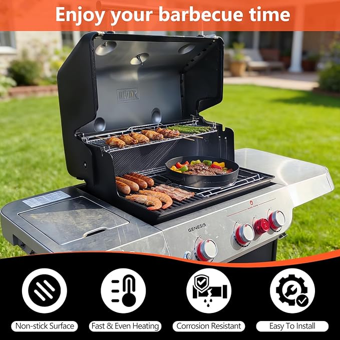 QuliMetal Grill Griddle for Weber Genesis 300 & 400 Series, Cast‑Iron Griddle Replacement Parts for Genesis E/S325, Genesis E/S335, Genesis E425, Genesis E435 Gas Grills, 14.96" x 13.14” x 2.1"