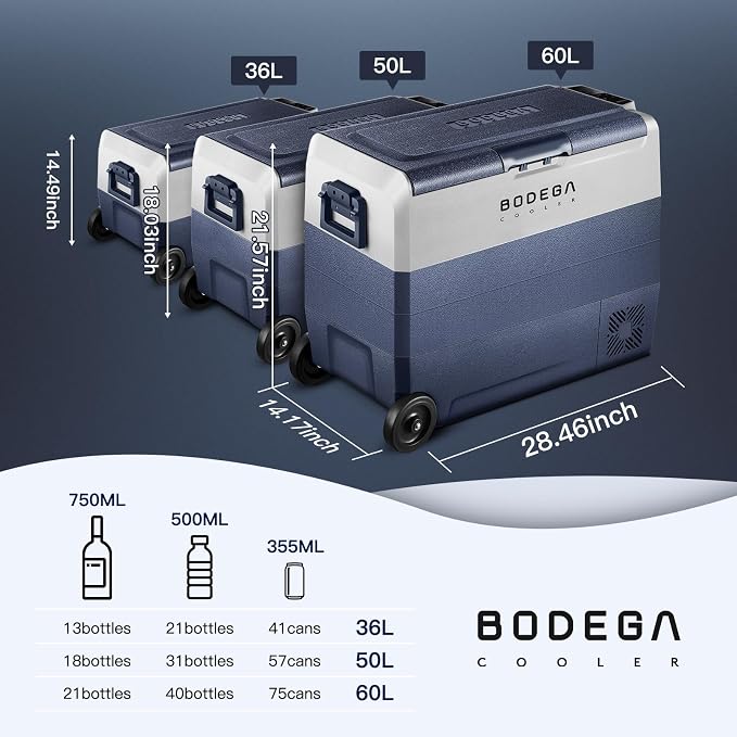 BODEGACOOLER 12 Volt Portable Refrigerator,64 Quart Car Fridge Dual Zone -4℉-68℉,60L Car Freezer APP Control,Electric Compressor Cooler 12/24V DC and 100-240V AC for RV,Camping,Travel,Truck,Vehicles