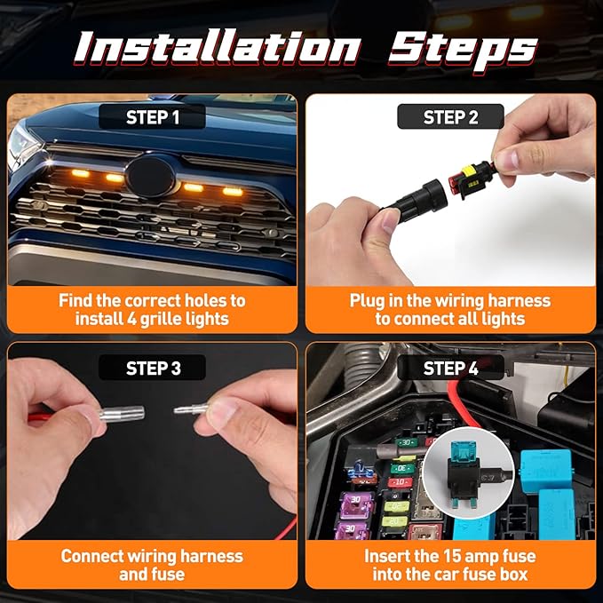 LED Grill Lights For Toyota RAV4 2019 2020 2021 2022 Front Grille Smoked Shell Amber Light 4 Pcs