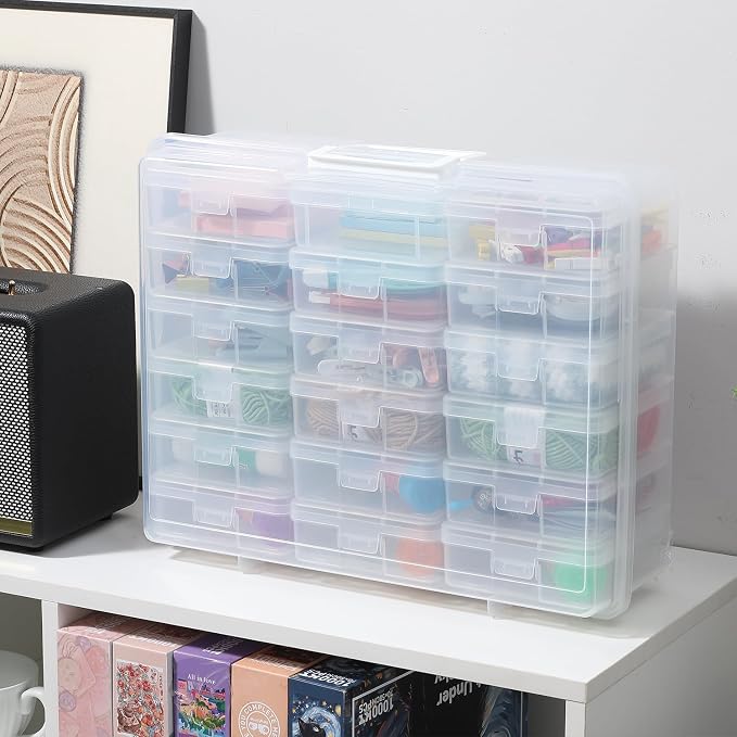 Plastic Storage Box with 18 Small Boxes Large Storage Box (18 Pack-Clear) | Multifunctional Design,Stackable,See Through,Versatile Organization,Space-Saving,Durable,Dust Protection,Clear