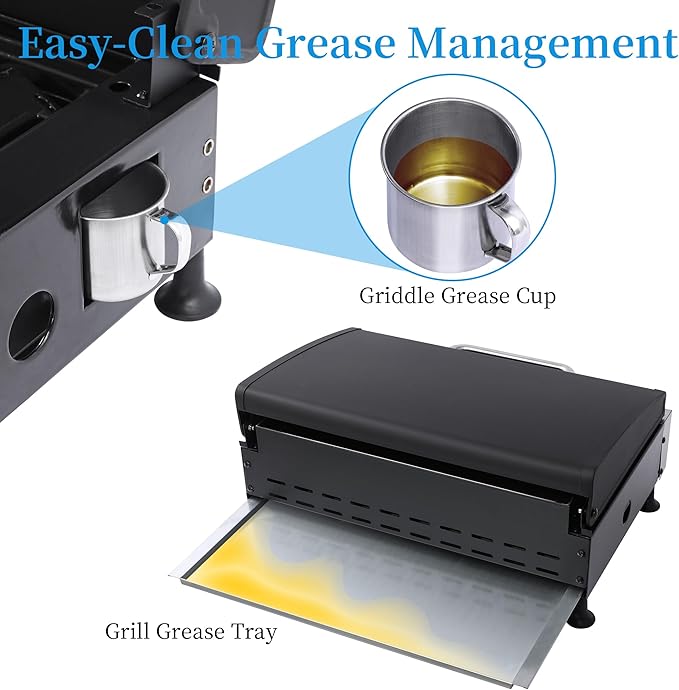 Portable Flat Top Griddle – Tabletop Teppanyaki Gas Grill, 3-Burner Gas Griddle 30,000 BTU, Stainless Steel Griddle Plate + Cast Iron Grates, Large Cooking Area for Camping, Tailgate, Backyard