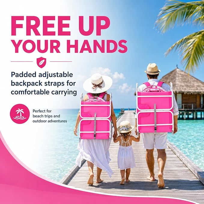 Backpack Beach Tanning Lounge Chair with Canopy Shade Face Hole Padded Adjustable Washable, 6 Position Layout Chair for Outside Sunbathing Poolside Lawn, UPF 50+ Wind-Resistant Sun Shade, 2Pack