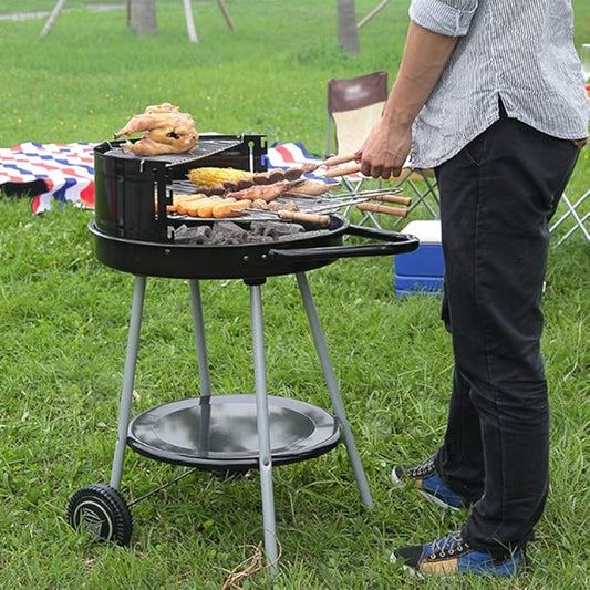 BBQ Grill,Portable Charcoal Grill for Picnic in The Park, Outdoor Large Barbecue Grill with Movable Rollers, Grill Net Height Adjustment in 4 Levels (Color : Black, Size : 52 * 49.5 * 81cm)