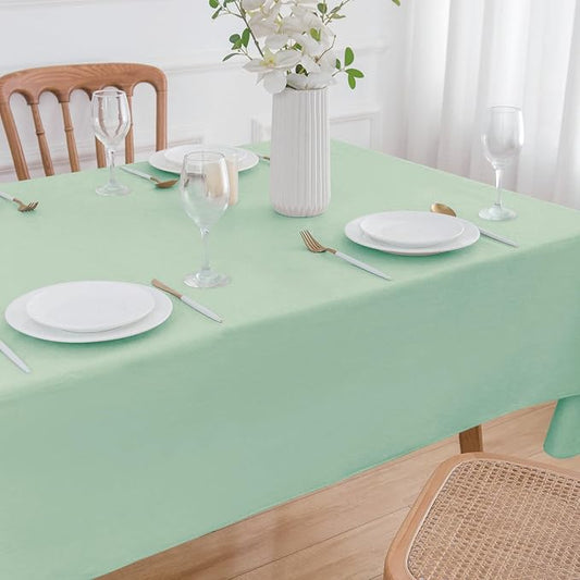 NLMUVW Sage Green Vinyl Tablecloth with Flannel Backing Square, 100% Waterproof PVC Table Cloth Wipe Clean Table Cover for Dining Party Camping Outdoor, 60 X 60 Inch