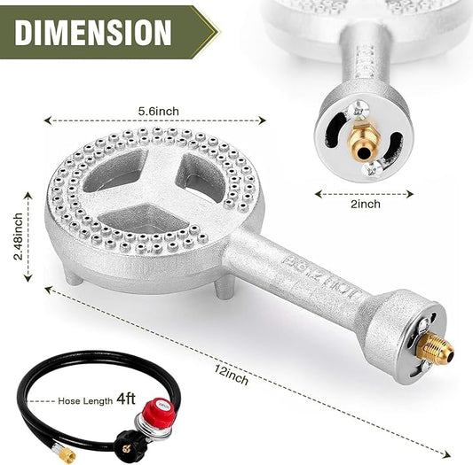 BESTFIRE High Pressure Cast-Iron Propane Burner Head,Round Burner Head with 20 PSIG Adjustable High Pressure Propane Regulator with Hose and Brass Fitting for Propane Burner Head for Cooking Outdoor