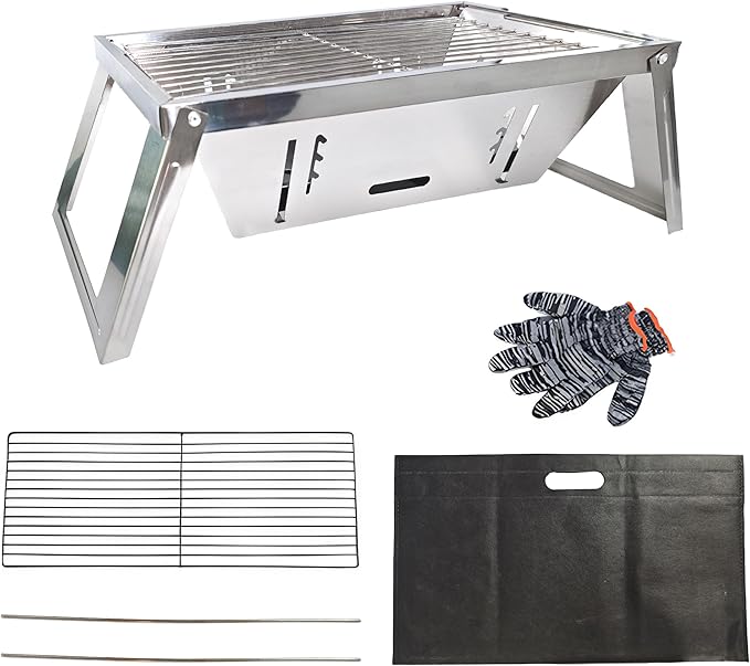 Portable Charcoal Grill, Folding Small Grill Suitable for Camping, BBQ, Tailgating,Picnic and Beach,Stainless Steel Mini Grill for Outdoor