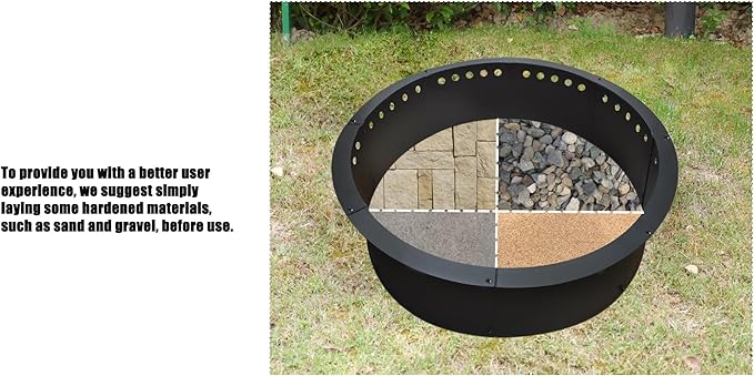 SoulMate Outdoor 52-Inch Outer/48-Inch Inner Fire Pit Ring Smokeless,Duty Solid Metal Steel Round Firepit Rim Insert for DIY Fire Pits, Outdoor Above or In-Ground, Camping Garden Patio Backyard.