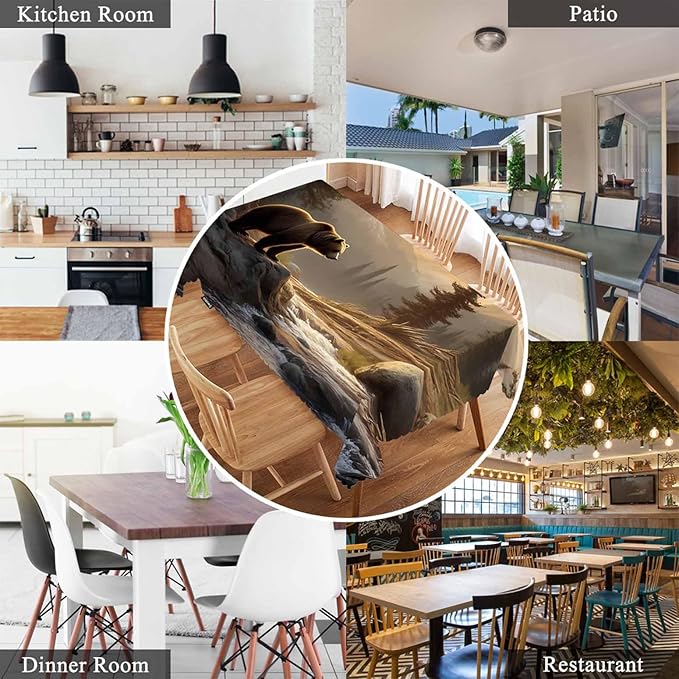 Swono Grizzly Bear Tablecloths Animal Bear Brook Canyon Forest Mountain Nature Kitchen Dinning Tabletop Decoration, Polyester Table Cover for Indoor Outdoor 50x72 Inch Tablecloth