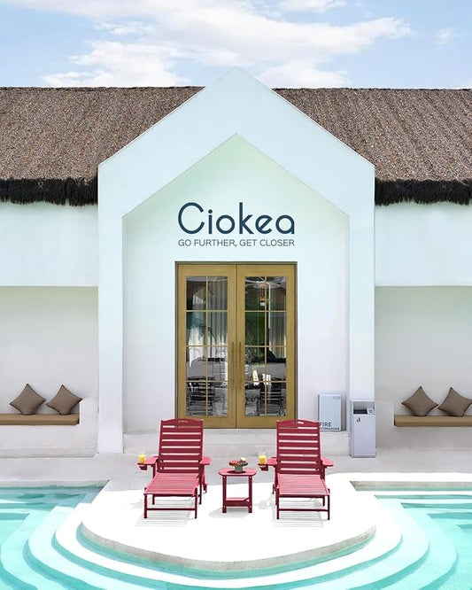 Ciokea Outdoor Chaise Lounge Chair Set of 2, Patio Lounge Chairs for Outside, HDPE Lounge Chair with Wheels & Cup Holder, Poly Chair with 5 Position for Poolside, Deck, Red