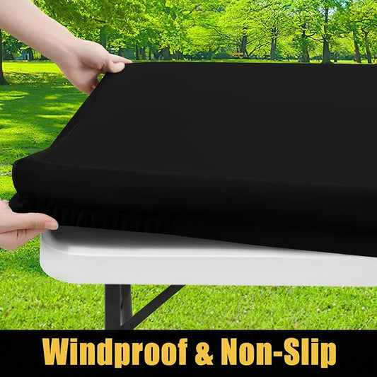 Smiry Rectangle Picnic Table Cloth, Waterproof Elastic Fitted Tablecloths for 4 Foot Tables, Washable Polyester Table Cover for Camping, Indoor and Outdoor (Black, 24"x48")