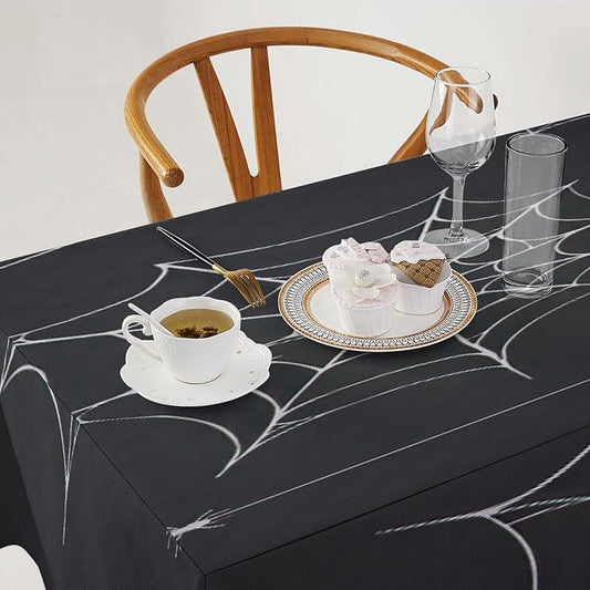 Spider Web Tablecloth, Scary Horror Spider Gothic Ghosts Black Water Resistant Wipeable Table Cover for Picnic Party Holiday Kitchen Dinner Table 60"x120"