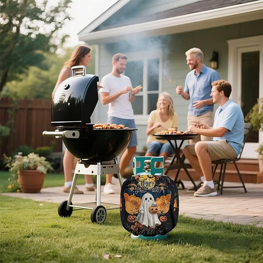 Ghost Propane Tank Cover 20lb Halloween Gas Tank Cylinder Cover for Outdoor Camping Yard Party Easy to Install Grill Accessories Gift for Holiday
