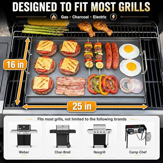 Hisencn Griddle for Gas Grill, Grill Flat Top Griddle, Stove Top Griddle for Gas Stove, 25” x 16” Grill Griddle for Weber, Blackstone, Charbroil and More, Heavy-Duty Grill Flat Top Griddle