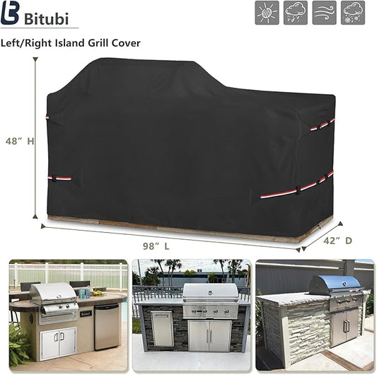 Bitubi 98 Inch Island Grill Cover - Resistant Cover for Island with Left/Right Grill Head,600D Heavy Duty Waterproof All Weather Protection Outdoor Cover,Black