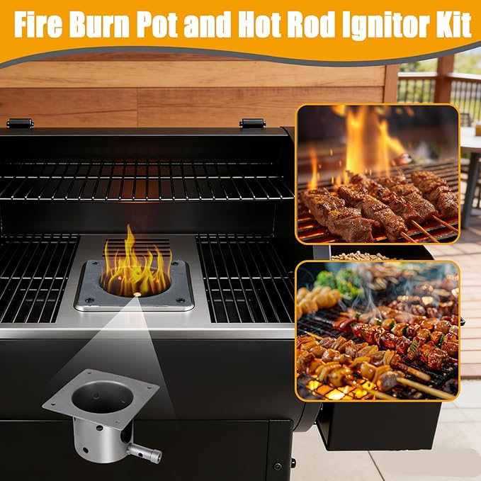 Fire Burn Pot & Hot Rod Ignitor Kit, Traeger Replacement Parts & Pit Boss Pellet Grill Smoker, Pit Boss Igniter Replacement with Screws and Fuse for Home Smoking & Grilling