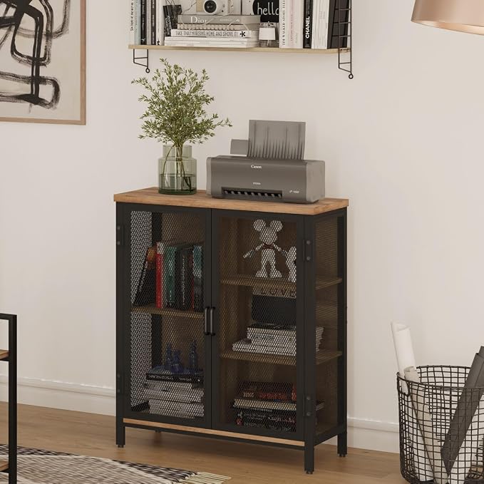 Coffee Bar Cabinet with Storage for Home Kitchen, Rustic Liquor Cabinet for Entryway, Small Industrial Buffet Sideboard Cabinets for Dining Room (Vintage Oak)