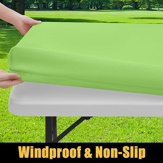 Smiry Rectangle Picnic Table Cloth, Waterproof Elastic Fitted Tablecloths for 4 Foot Tables, Washable Polyester Table Cover for Camping, Indoor and Outdoor (Lime Green, 24"x48")