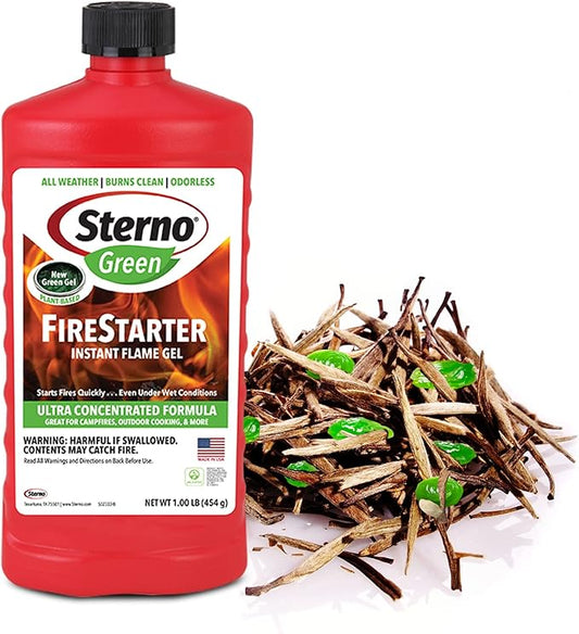 Sterno Charcoal Lighter Fluid, Fire Starter Gel for Pellet Stoves, BBQ Grilling, Campfire, Ethanol Clean Burning Instant Flame - Ultra-Concentrated, All-Weather for Indoor & Outdoor - 3-Pack, 16oz