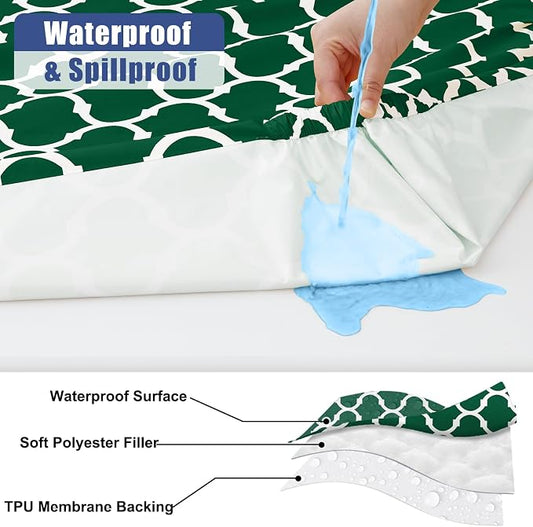 Smiry 2 Pack Rectangle Table Cloth 8 Foot, Waterproof Elastic Fitted Tablecloths, Windproof Washable Polyester Table Cover for Picnic, Camping, Outdoor (Emerald Green, 30"x96")