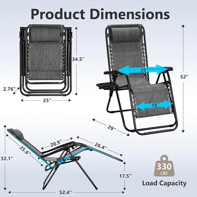Zero Gravity Chairs Set of 2 with 9FT Patio Umbrella, Adjustable Folding Outdoor Recliner with Pillow & Cup Holder, Waterproof UV Protection Market Umbrella for Pool, Beach, Patio, Camping