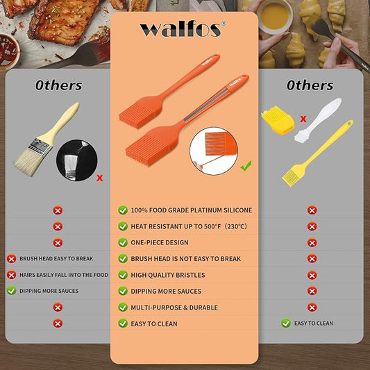 Walfos 600โ Heat Resistasnt Pastry Brushes, BPA Free Silicone Basting Brush for Cooking, Spread Oil Butter Sauce for Baking Kitchen BBQ Grill, Dishwasher Safe, 2 Size (Large and Samll)