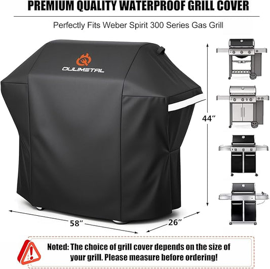 58 Inch Grill Cover for Weber Genesis 300 Series - 600D Heavy Duty Waterproof Rip-Proof Water‑Resistant Weather‑Protective BBQ Premium Outdoor Grill Cover for Weber Genesis II,LX 300 Series