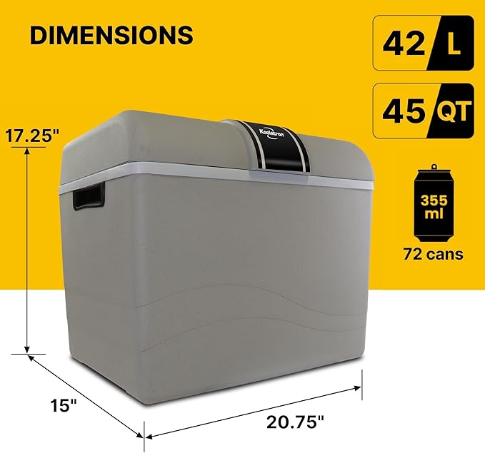Koolatron 12V Iceless Cooler & Warmer – Portable 45 Qt Electric Cooler for Car, Truck, Camper, Boat, Hard Sided Mini Fridge for Camping, Picnic, Travel, Lunch, Food, Drinks, Bedroom, Office, Dorm