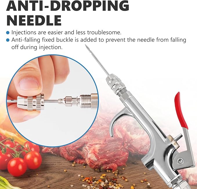 Electric Meat Injector Gun Pump with Hose - 70W Stainless Steel Marinade Injector Syringe, 10 Needles for BBQ, Turkey, Pork, Beef - Perfect for Home Grilling, Family Parties & Outdoor Cooking