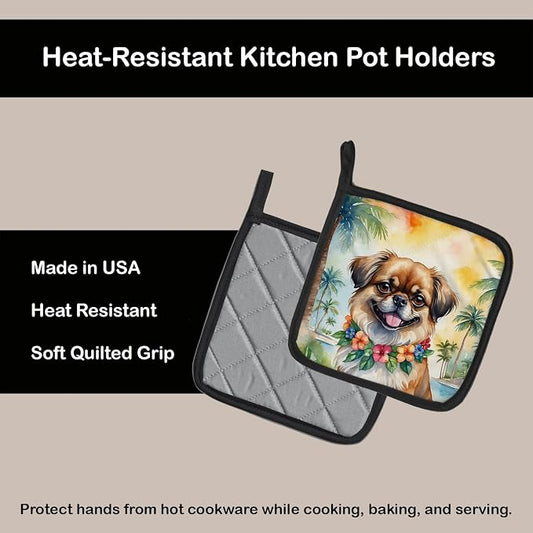 Caroline's Treasures Tibetan Spaniel Luau Pair of Pot Holders Kitchen Heat Resistant Pot Holders Sets Oven Hot Pads for Cooking Baking BBQ, 7 1/2 x 7 1/2