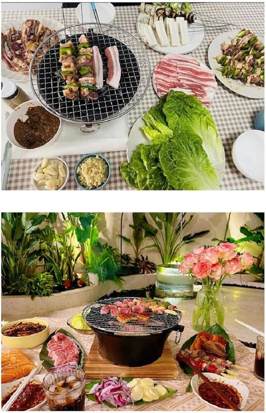 Cast Iron Hibachi Grill, hibachi grill outdoor,portable camping stove,hibachi tabletop,Small Portable Charcoal Grill for Outdoor Tabletop Camping, BBQ Grill Grate Surface 11in, Perfect for 3-4 People