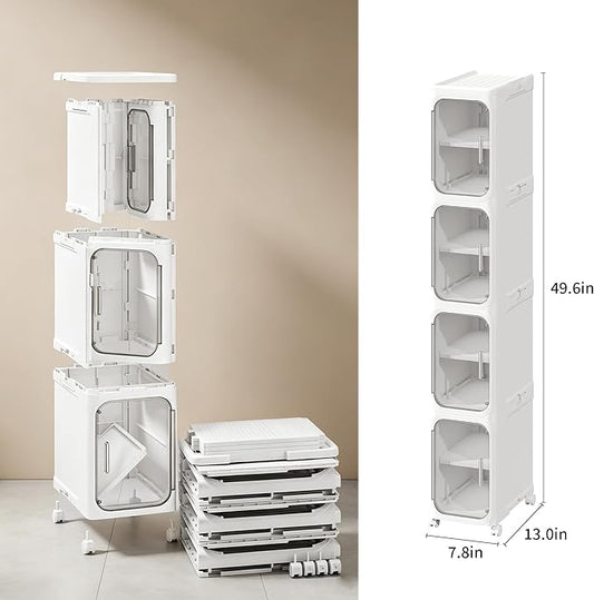 LXLXXL 4-Tier Narrow Storage Cabinet Slim Bathroom Storage Cabinet with Movable Wheels Tall Bathroom Organizer Skinny Cabinet for Small Spaces,White