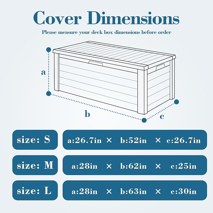 Deck Box Cover, Waterproof 600D Oxford, 62 x 28 x 25 in | Heavy-Duty 600D Fabric, Waterproof Protection, UV Resistant, Outdoor Storage Cover, Waterproof Outdoor Furniture Covers