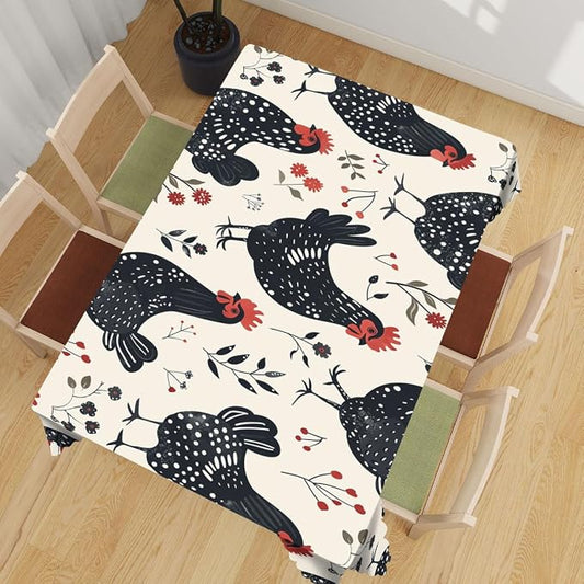 Rooster Decorative Rectangle Table Cloth Flower Chicken Cock Vintage Farm Farmhouse Rectangle Polyester Table Cloths Kitchen Table Cover for Dining BBQ Picnic Coffee Table 52" x 70" 4-6 Seats