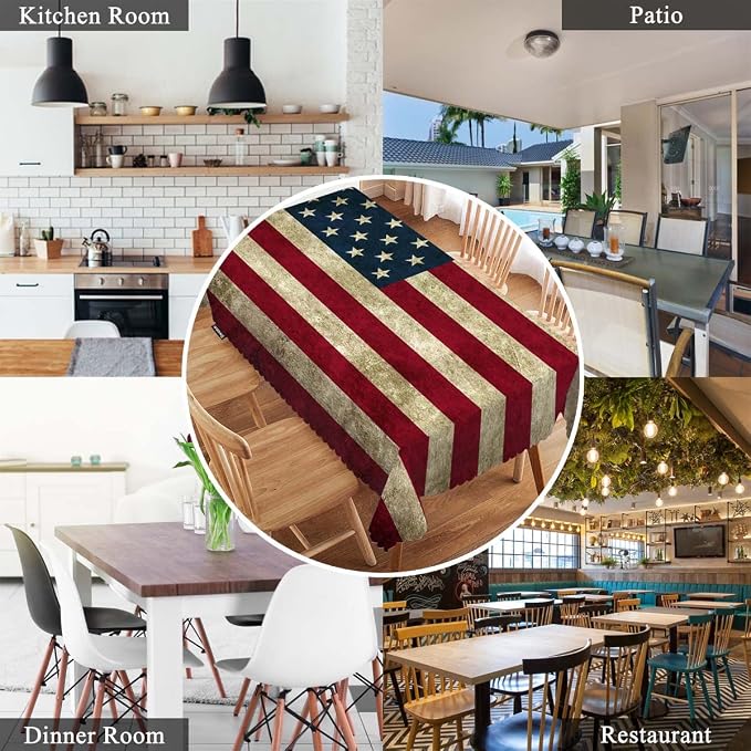 Swono Grunge American Flag 52"X70" Oblong Table Cloth Rustic USA Flag Wrinkle Free Table Cover Farmhouse Tablecloth for Home Restaurant Picnic Indoor Outdoor Dining