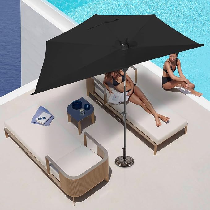 FLAME&SHADE 9ft Half Patio Umbrella - Half Outdoor Umbrella with Tilt UV Protection Waterprool, Half Round Table Umbrella for Wall Balcony, Pool, Porch, Garden, Deck, Market, Backyard (Black)