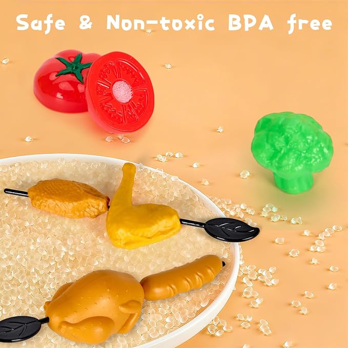 60Pcs Kids Mini Play Kitchen Accessories, Pretend Cooking Play Set with Cookware, Tableware & Fruit & BBQ Sets, Learning Gift for Boys, Girls, Toddlers,Yellow